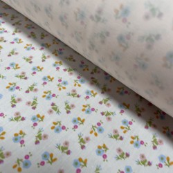 Cotone Popeline 50s,Bio  Rosa con fiori celesti  e rosa
