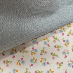 Cotone Popeline 50s,Bio  Rosa con fiori celesti  e rosa