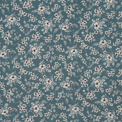 Viscosa , Verde con stampa di fiori grigi e rossi