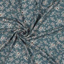 Viscosa , Verde con stampa di fiori grigi e rossi