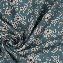 Viscosa , Verde con stampa di fiori grigi e rossi