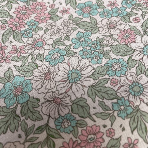 Voile di cotone, Bianco con Fiori Rosa e Verde...