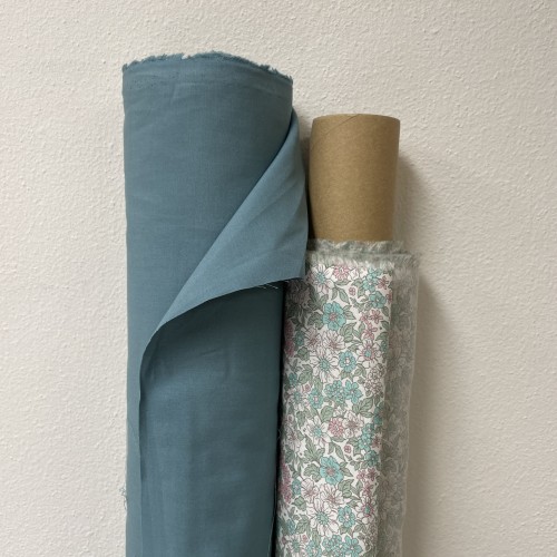 Voile di cotone, Bianco con Fiori Rosa e Verde...