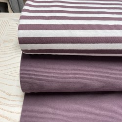 Jersey di Cotone con Righe larghe 1cm, Bianco / Viola-Mauve
