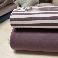 Jersey di Cotone con Righe larghe 1cm, Bianco / Viola-Mauve