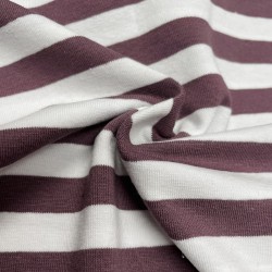 Jersey di Cotone con Righe larghe 1cm, Bianco / Viola-Mauve