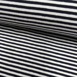 Jersey di Cotone con Righe sottili 3mm, Bianco / Blu Navy