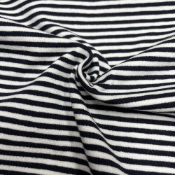 Jersey di Cotone con Righe sottili 3mm, Bianco / Blu Navy