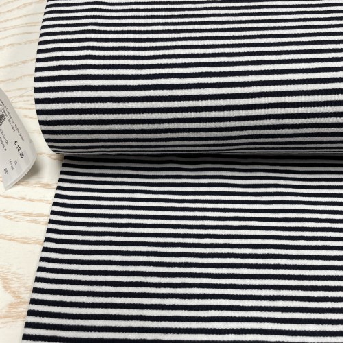 Jersey di Cotone con Righe sottili 3mm, Bianco...
