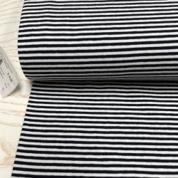 Jersey di Cotone con Righe sottili 3mm, Bianco / Blu Navy