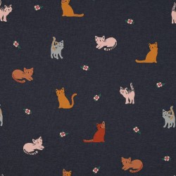 Jersey Melange, Blu Indigo con Gatti colorati