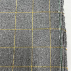 Tartan Scozzese, Misto Viscosa-Poliamide , Grigio con Quadri Ocra