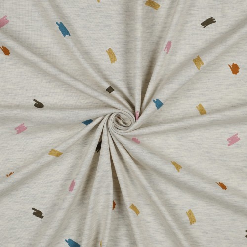 Jersey Melange, Glitter, Ecru con scribble...