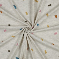 Jersey Melange, Glitter, Ecru con scribble colorati