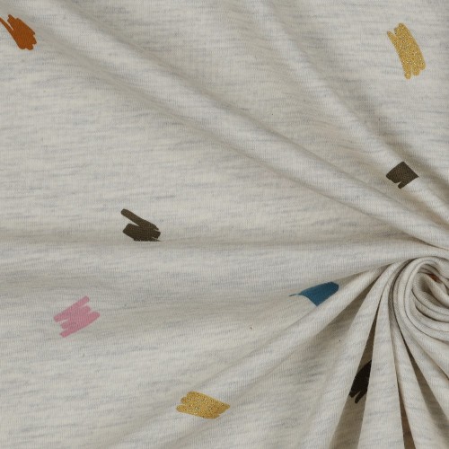 Jersey Melange, Glitter, Ecru con scribble...