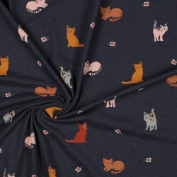 Jersey Melange, Blu Indigo con Gatti colorati