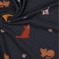 Jersey Melange, Blu Indigo con Gatti colorati