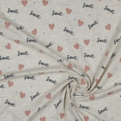 Jersey Melange, Glitter, Ecru con Cuori