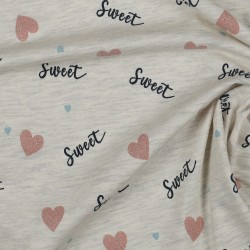 Jersey Melange, Glitter, Ecru con Cuori