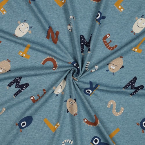 Jersey Melange, Celeste con Lettere e Mostri