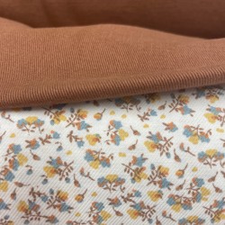 Flanella di cotone Bio, Bianco, Fiori Turchesi e Senape