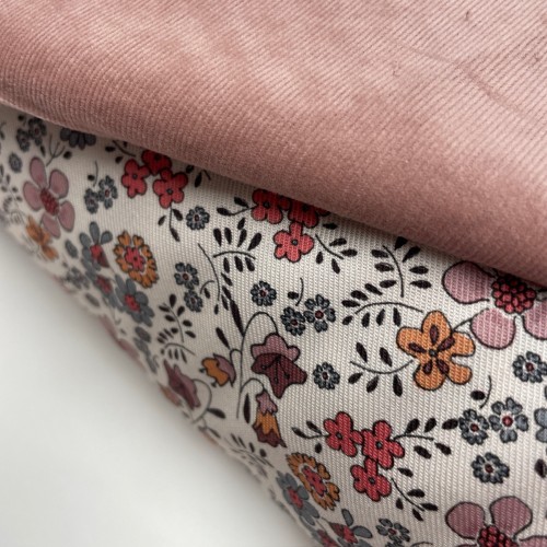 Velluto di cotone a coste elastico, Rosa