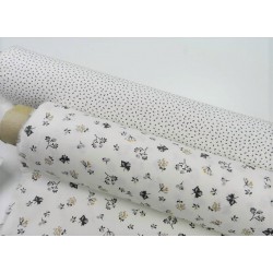 Viena Cotone Bio, Bianco, pois lunghi grigi.