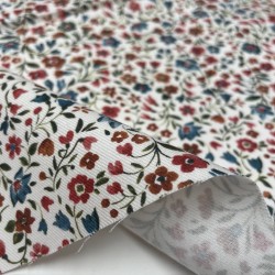 Flanella di cotone Bio, Fiori Rossi e Celesti