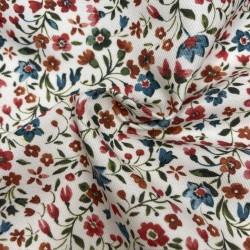 Flanella di cotone Bio, Fiori Rossi e Celesti