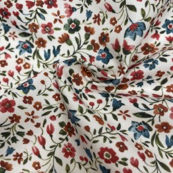 Flanella di cotone Bio, Fiori Rossi e Celesti