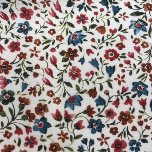 Flanella di cotone Bio, Fiori Rossi e Celesti