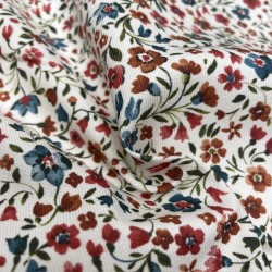 Flanella di cotone Bio, Fiori Rossi e Celesti