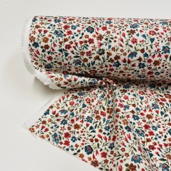 Flanella di cotone Bio, Fiori Rossi e Celesti