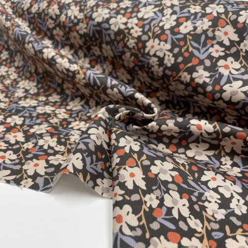 Flanella di cotone Bio, Base nera con fiori...