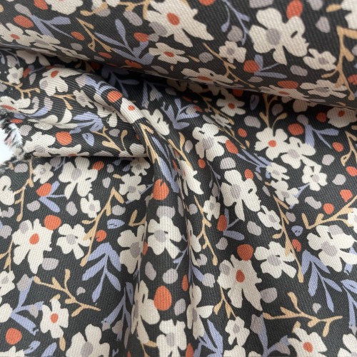 Flanella di cotone Bio, Base nera con fiori...