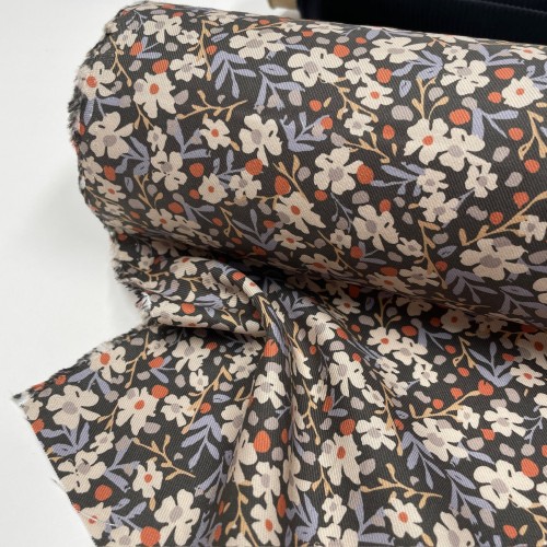 Flanella di cotone Bio, Base nera con fiori...