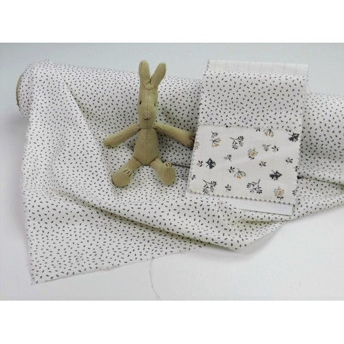 Viena Cotone Bio, Bianco, pois lunghi grigi.