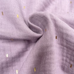 Mussola o Doppia Garza di Cotone, Viola con Glitter Oro