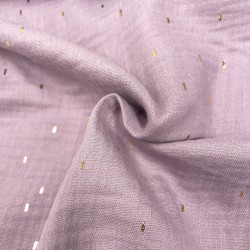 Mussola o Doppia Garza di Cotone, Viola con Glitter Oro