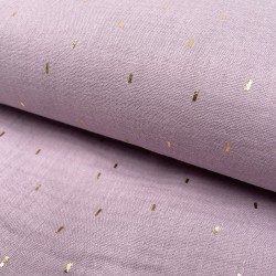 Mussola o Doppia Garza di Cotone, Viola con Glitter Oro