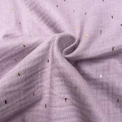 Mussola o Doppia Garza di Cotone, Viola con Glitter Oro