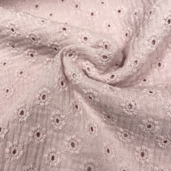 Mussola o Doppia Garza di Cotone Ricamato, Pizzo San Gallo, Rosa soft con fiori