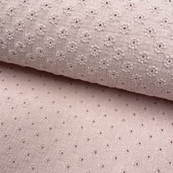 Mussola o Doppia Garza di Cotone Ricamato, Pizzo San Gallo, Rosa soft con fiori