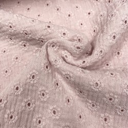 Mussola o Doppia Garza di Cotone Ricamato, Pizzo San Gallo, Rosa soft con fiori