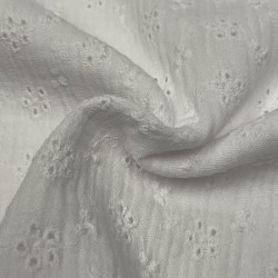 Mussola o Doppia Garza di Cotone Ricamato, Pizzo San Gallo , Bianco con fiori