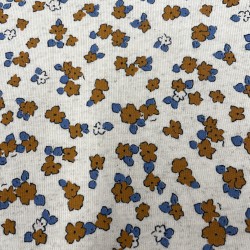Jersey di Cotone/Lino, Ecru con Fiori pesca e blu