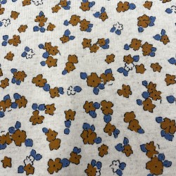 Jersey di Cotone/Lino, Ecru con Fiori pesca e blu
