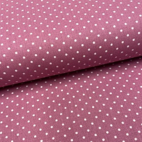 Cotone Popeline, Mauve, Pois Bianchi