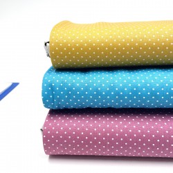 Cotone Popeline, Mauve, Pois Bianchi