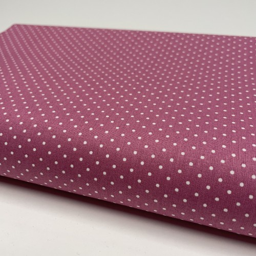 Cotone Popeline, Mauve, Pois Bianchi